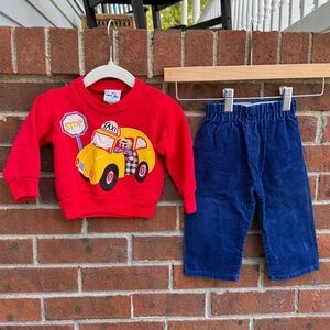 Vintage 90s Toy Box Red Embroidered Sweatshirt Blue Corduroy Pants Size 12M